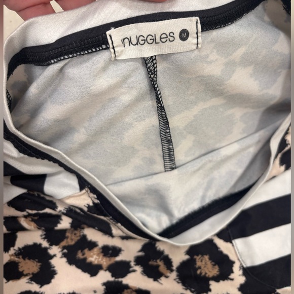 Nuggles Leopard Print Top with Contrasting Striped Sleeves and Pocket - Picture 3 of 6